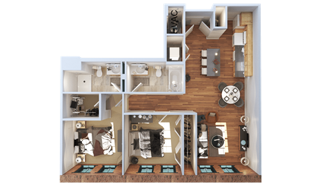 Floor plan for 2 beds, 2 baths, 867 sqft